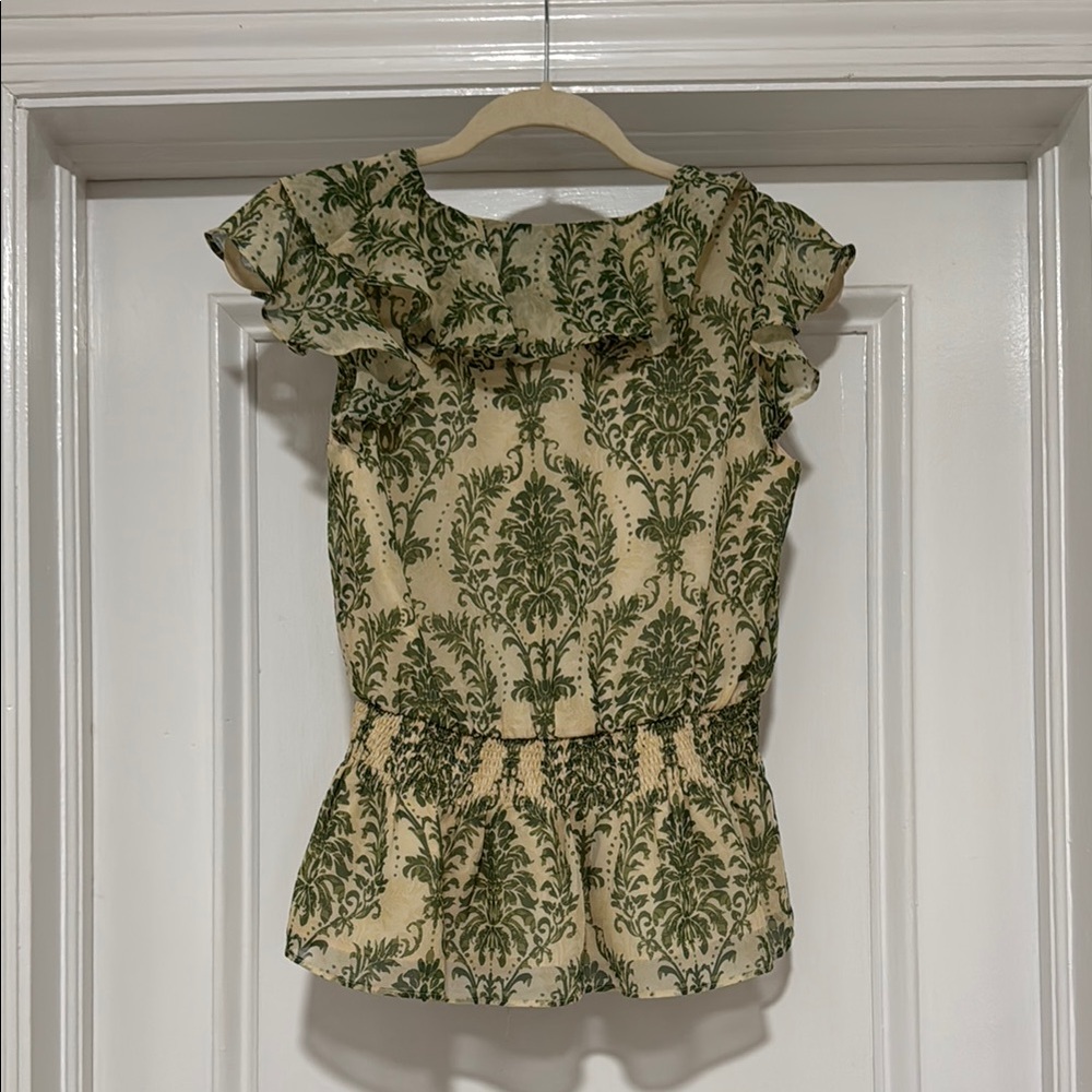 Green and Cream Ruffle Top - Picture 5 of 5